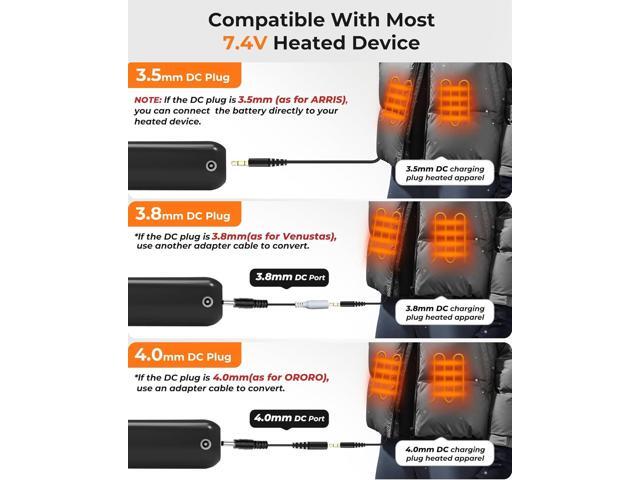 18400mAh Heated Vest Battery Pack Compatible with ORORO and Venustas, 7.4V Battery Pack for Heated Vest with LED Display, Rechargeable Power Bank...