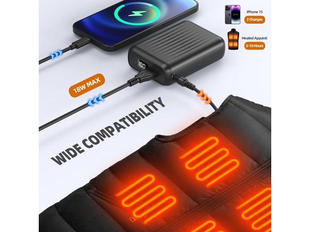 ./ Heated Vest Battery Pack for ORORO, for Venustas, Power Bank with LED Display and 2 Adapter Cables for Heated Vests, Jackets, and Hoodies