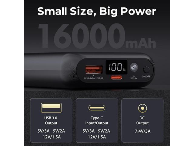 7.4V 16000mAh Battery Pack for Heated Vest with DC/USB-A/USB-C Ports, Portable Rechargeable Power Bank with LED Display, Heated Vest Battery Pack...