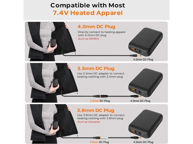 7.4V 16000mAh Battery Pack for Heated Vest with DC/USB-A/USB-C Ports, Portable Rechargeable Power Bank with LED Display, Heated Vest Battery Pack...