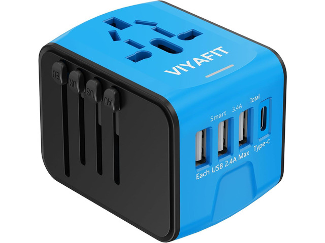 Universal International Travel Power Adapter, All in One Wall Charger with High Speed 2.4A 3xUSB, 3.0A Type-C, European Adapter, Worldwide AC...