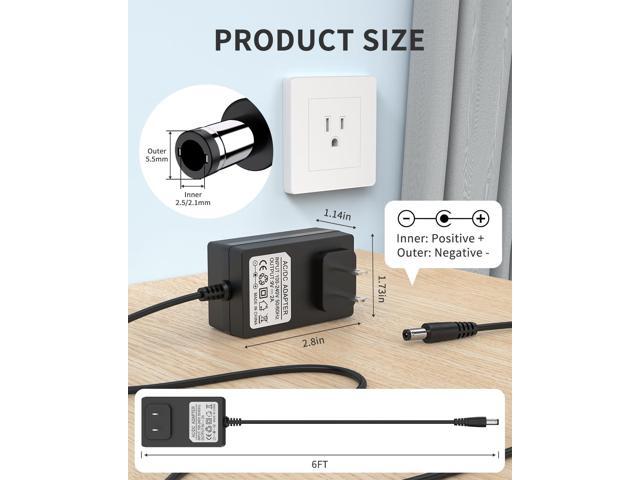 9V 2A AC Adapter, 6ft Cord, 5.5mm x 2.1mm & 2.5mm Barrel Jack, 100V-240V Input, 9V 2A Output, Advanced Safety Protections, Compatible with Routers,...