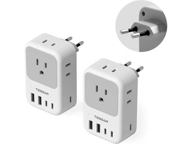 TESSAN European Travel Plug Adapter 2-Pack, US to EU Outlet Adaptor with 4 AC Outlets & 5 USB Ports (3 USB-C 28W), Type C Power Adapter for Italy...