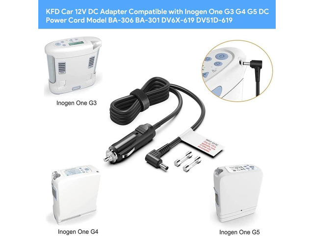 KFD DC Adapter for Inogen One G3 G4 G5 Model BA-301 BA-503 BA-306 BA-303 12V Auto Vehicle Boat RV Camper 12V Car Charger Inogen Rove 6 Oxygen...