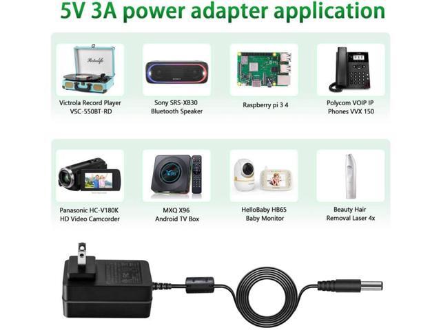 5V 3A DC Power Supply, 5 Volts 2A 1.5A 1A AC Power Adapter Charger, fit for 5Vdc Record Player Baby Monitor Bluetooth Speaker Power Cord.