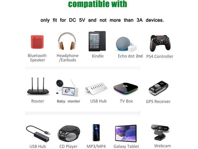 5V 3A DC Power Supply, 5 Volts 2A 1.5A 1A AC Power Adapter Charger, fit for 5Vdc Record Player Baby Monitor Bluetooth Speaker Power Cord.