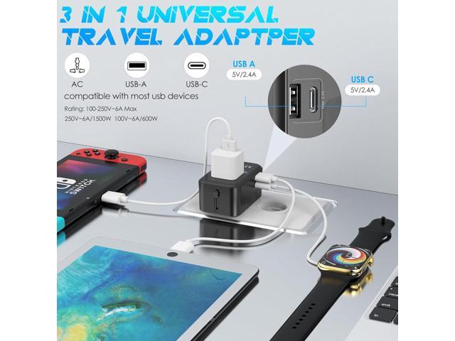 Universal Travel Adapter with (Type C+USB) 2 USB Ports & AC Outlet, International Plug Adapter Converter, Type C/A/G/I All in One Wall Charger...