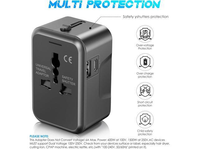 Universal Travel Adapter with (Type C+USB) 2 USB Ports & AC Outlet, International Plug Adapter Converter, Type C/A/G/I All in One Wall Charger...