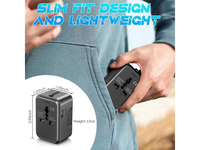 Universal Travel Adapter with (Type C+USB) 2 USB Ports & AC Outlet, International Plug Adapter Converter, Type C/A/G/I All in One Wall Charger...
