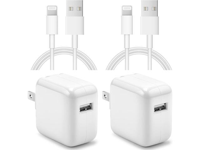 iPad Charger iPhone Charger [2-Pack] 12W USB Wall Charger Foldable Travel Plug Block with 6FT USB Flat Ribbon Cable Compatible with iPad iPhone,...