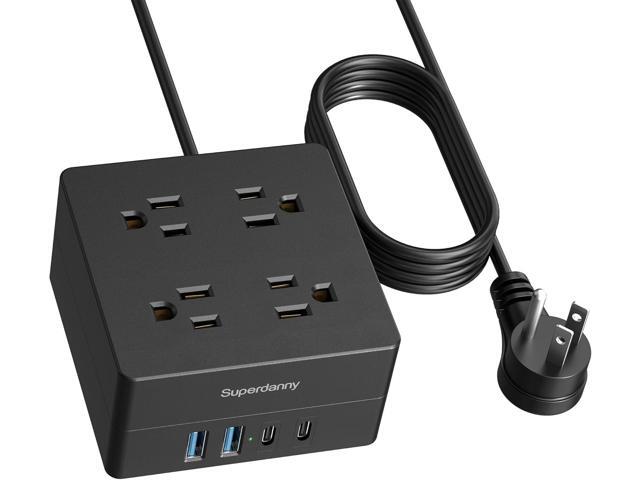 5ft Power Strip, SUPERDANNY Surge Protector 900 Joules, 4-Outlet 4-USB Extension Cord, Overload Switch, Grounded, Mountable, Desktop Charging...