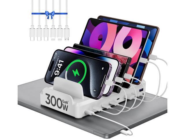 300W Charging Station for Multiple Devices, 8 Port Multi USB C Fast Charger Station Dock for MacBook iPhone 17/16/15/14/13/12 Samsung Pixel Series...