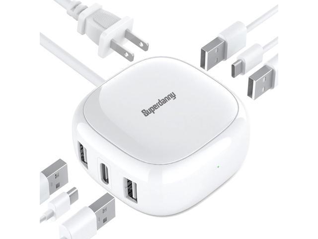 SUPERDANNY 6-Port USB Charger, 40W 8A Mini USB Charging Station, Charging Station for Multiple Devices, 4ft Cable, Compatible with iPhone, iPad,...