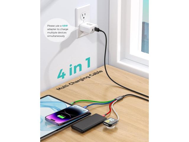 Upgraded Travel Essentials for Apple Watch Charger 4 in 1 Multi Charging Cable iWatch Charger Camping Essentials USB C/L/Micro Compatible with...