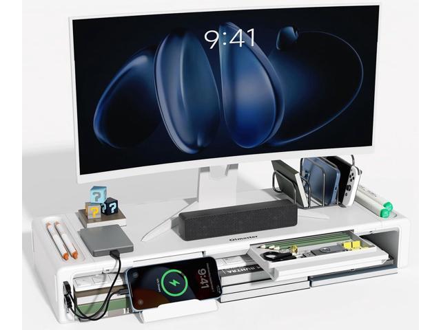 OImatser Monitor Stand Riser 3.0 USB HUB, Type-C Data Port, Foldable Computer Monitor Riser, Adjustable Length Computer Stand and Storage Drawer &...