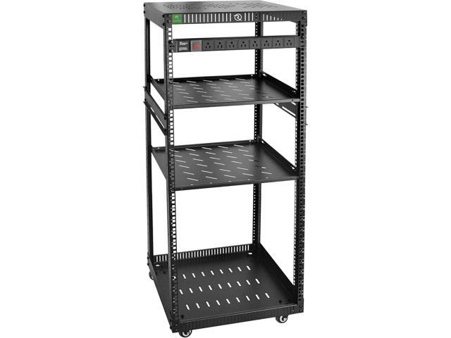 RIVECO 25U Network Rack with Reinforced Top Cover - 4 Post Floor Rack on Wheels for 19' Equipment & Stereo Gear- Including Mount Power Strip & 2PCS...