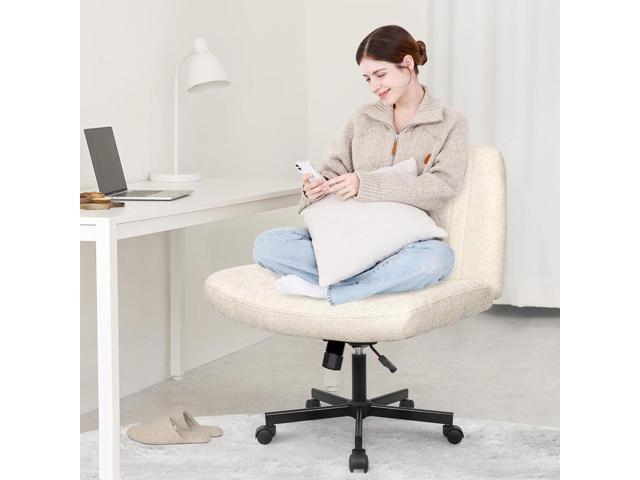 Orange Factory Criss Cross Chair Wheels Wide Cross Legged Office Desk Vanity Chair Comfy Fabric Armless Adjustable Swivel for Home Computer Task...