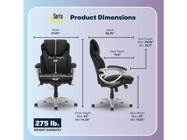 Serta Bryce Executive Office Chair, Ergonomic Computer DeskChairs with Patented AIR Lumbar Support, Comfy Body Pillows, Height Adjustable, Swivel...