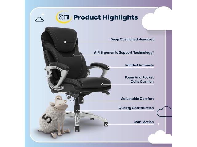 Serta Bryce Executive Office Chair, Ergonomic Computer DeskChairs with Patented AIR Lumbar Support, Comfy Body Pillows, Height Adjustable, Swivel...