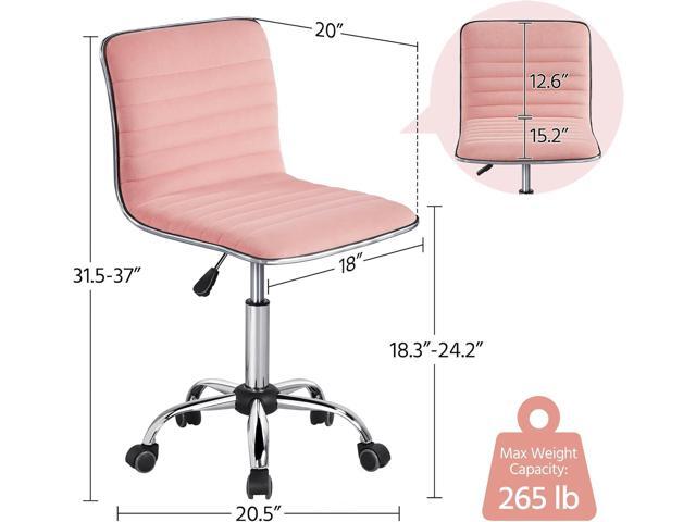 Yaheetech Velvet Low Back Armless Ribbed Vanity Chair Height Adjustable Swivel Task Office Chair, Apricot Pink
