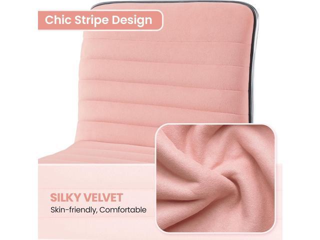 Yaheetech Velvet Low Back Armless Ribbed Vanity Chair Height Adjustable Swivel Task Office Chair, Apricot Pink