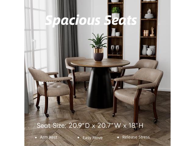 LEEMTORIG Large Dining Chairs with Casters and Arms, Rolling Dining Chairs with Wheels, Solid Wood Office Desk Chairs, 26Dx25.2 Wx31.5H, Cherry...