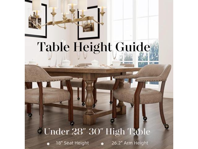 LEEMTORIG Large Dining Chairs with Casters and Arms, Rolling Dining Chairs with Wheels, Solid Wood Office Desk Chairs, 26Dx25.2 Wx31.5H, Cherry...