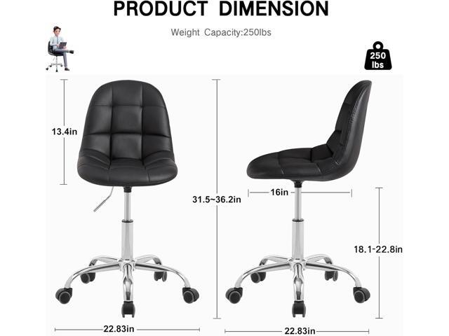 VECELO Armless Home Office Desk Chair, Height Adjustable, PU Leather 360 Degree Swivel with Wheels, Stylish Casual Vanity Seat for Study, Work,...