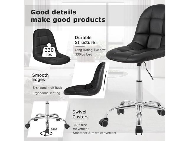 VECELO Armless Home Office Desk Chair, Height Adjustable, PU Leather 360 Degree Swivel with Wheels, Stylish Casual Vanity Seat for Study, Work,...
