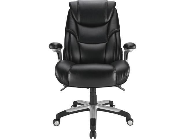 Realspace Torval Big & Tall Bonded Leather High-Back Computer Office Chair, Black/Silver, BIFMA Compliant