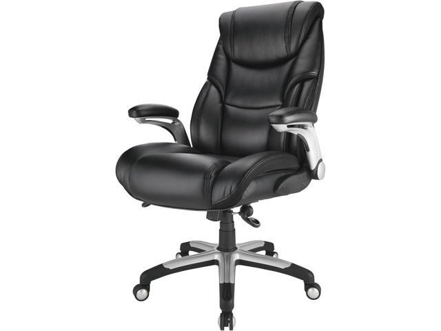 Realspace Torval Big & Tall Bonded Leather High-Back Computer Office Chair, Black/Silver, BIFMA Compliant