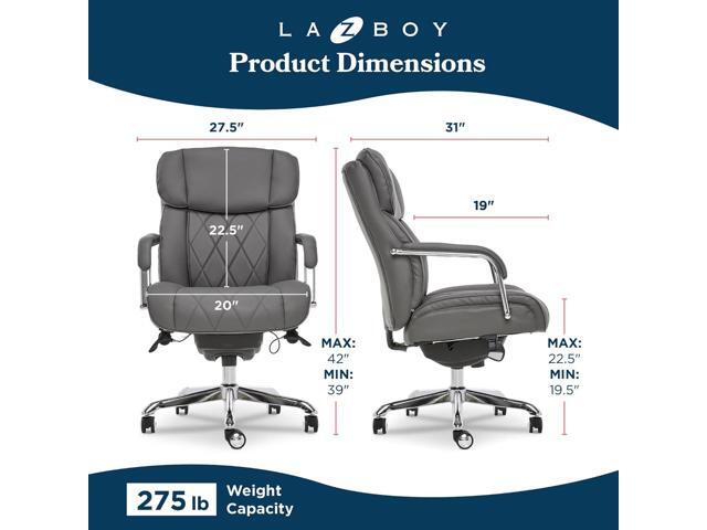 La-Z-Boy Sutherland Ergonomic Bonded Leather Swivel Computer and Desk Chair, Gray (CHR10048B)