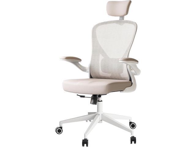 Ergonomic Office Chair with Adjustable Flip-Up Armrests & Lumbar Support - Thickened Cushion Desk Chair with Wheels, Comfy Home Office Computer Chair
