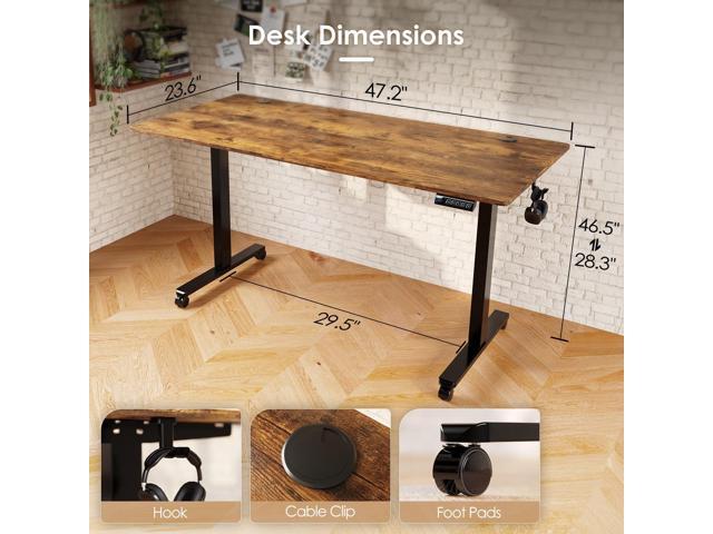 Monomi Electric Height Adjustable Standing Desk, 48x24 Inches Ergonomic Home Office Sit/Stand Up Desk (Black Steel Frame/Rustic Brown Top)