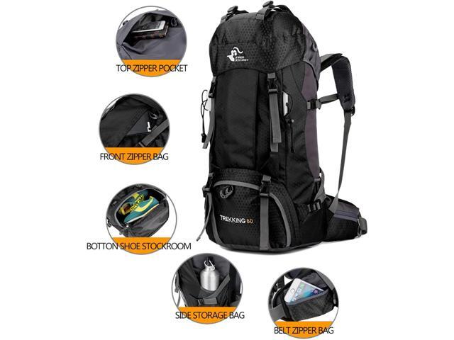 Bseash 60L Waterproof Hiking Camping Backpack with Rain Cover, Large Outdoor Sport Travel Daypack Rucksack for Climbing