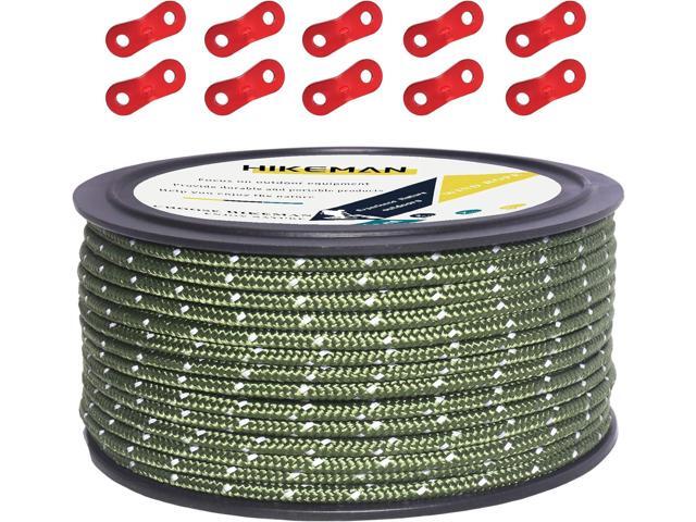 Hikeman 50m Reflective Guyline Solid Braid Nylon Camping Rope with Aluminum Adjuster Cord Tensioner Tent Accessory for Outdoor...