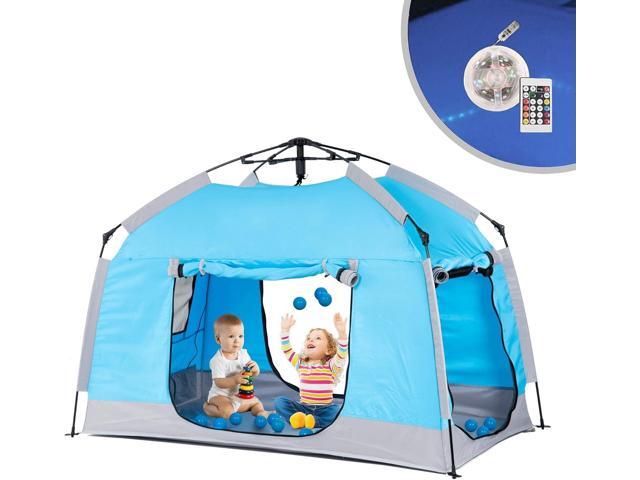 Easy Set Up Kids Playhouse with Nice LED Light Strip and 3 Large Opens,Portable Children Play Tent & Privacy Room for Indoor & Outdoor Games with...