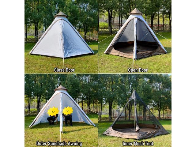 Latourreg Outdoor 4 Season Double Layers 12FTx10FTx8FT Yurt Tent Camping Teepee Tent Waterproof Adult Tipi Tents for Family Camping with 3-4 Person.