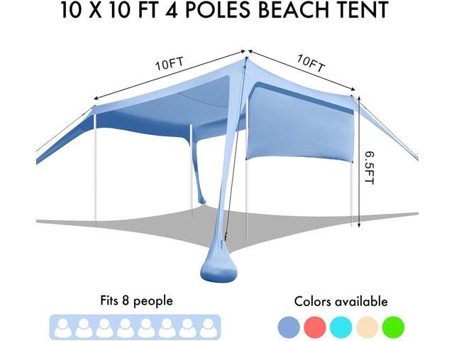 Beach Canopy Tent Shade with Sidewalls 10x10FT, 6.6FT Tall, UPF50+ Sun Shelter, Windproof & Water Resistant, Includes Guylines Sand Shovel...
