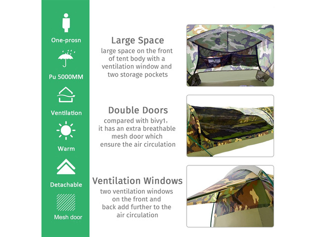 GEERTOP Ultralight Single Person Bivy Tent for Camp Waterproof 1 Man Tent for Camping Hiking Backpacking Hunting Outdoor Survival Gear - Easy Set Up