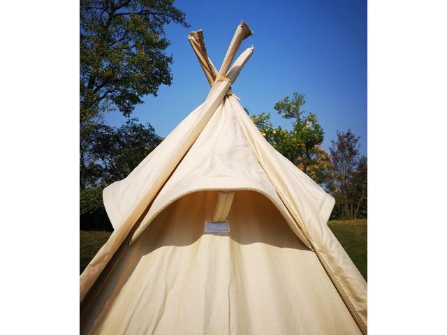 7x7x6.5Outdoor Cotton Canvas 2-3 Person 3 Seasons Bell Teepee Tent with Double Door Spire Tent Pyramid Tents for Family Camping