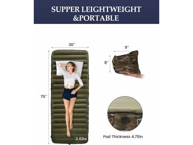 Inflatable Sleeping Pad for Camping, Extra-Thick 4.75' Single Air Mattress with Soft Velvet Top, Machine Washable, Family Lightweight 4-Season Pad...
