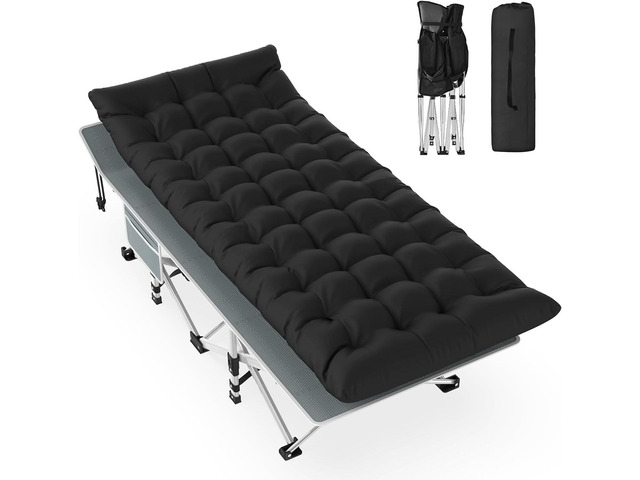 Slendor Folding Camping Cot Black, Sleeping Cot for Adults with Carry Bag, Mattress, 1200D Layer Oxford Portable Camp Bed Cot Bed for Guest Travel...