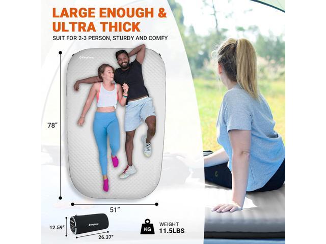 KingCamp 2 Person Self Inflating Double Insulated Pad Camping Mattress for Tent, Cot, Traveling, and Hiking Deluxe Series, Light Gray/Charcoal