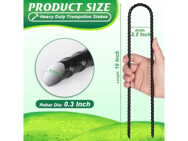 Gtongoko Trampolines Wind Stakes 16 Pack 16 Inch, 0.3 Inch Thick Heavy Duty U Shaped Rebar Tent Stakes Ground Anchors Galvanized Steel Safety...