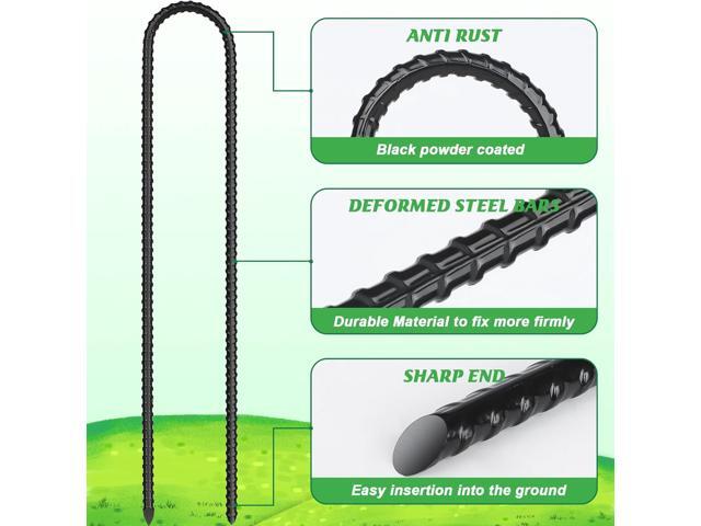 Gtongoko Trampolines Wind Stakes 16 Pack 16 Inch, 0.3 Inch Thick Heavy Duty U Shaped Rebar Tent Stakes Ground Anchors Galvanized Steel Safety...