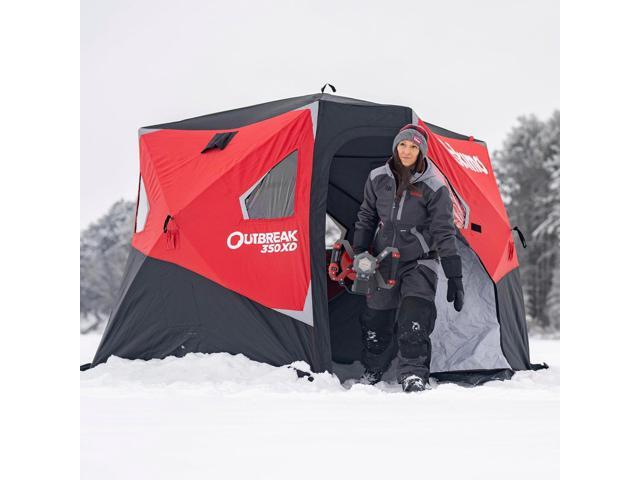 Eskimo Outbreak Portable Pop-Up Ice Fishing Shelter, Stormshield Insulated Fabric, No Trip Door, Durable Hub Design, Deluxe Tie Downs, Red/Black