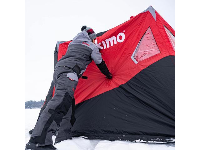 Eskimo Outbreak Portable Pop-Up Ice Fishing Shelter, Stormshield Insulated Fabric, No Trip Door, Durable Hub Design, Deluxe Tie Downs, Red/Black