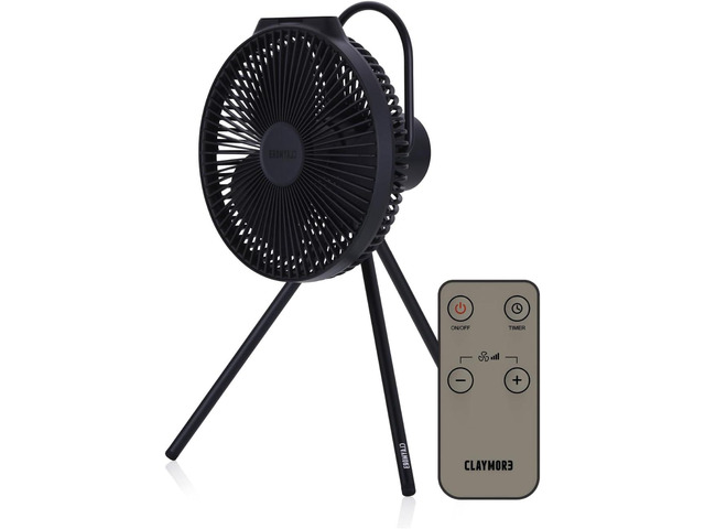 Claymore V1040 Fan (Black) - Premium Rechargeable Portable Air Circulator. Powerful, Quiet with Large 10,400mAh Battery, Versatile Stand & Remote...