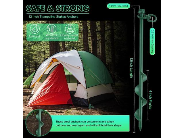 Zhengmy 12 Pcs Ground Anchors Screw in, 12 Inch Heavy Duty Tent Stakes with Trampoline Anchor Hook Ground Stakes for Camping Tent Canopies Ports...